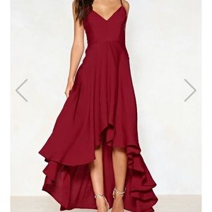 Red Lace Up High Low Dress